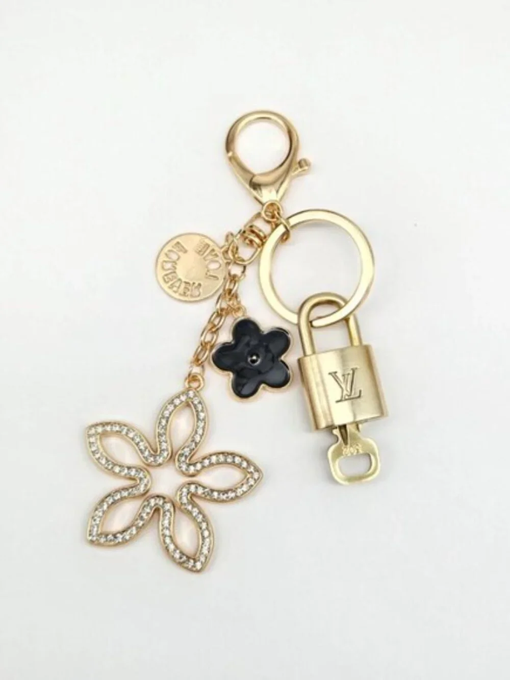 Authentic Louis Vuitton Gold Lock & Key 🔑 Bag Charm w/ Unbranded Flower Charm